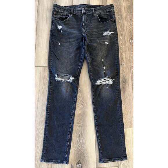 American Eagle Next Level Flex Black Distressed Skinny Jeans Mens Size 34x32 - Picture 2 of 9